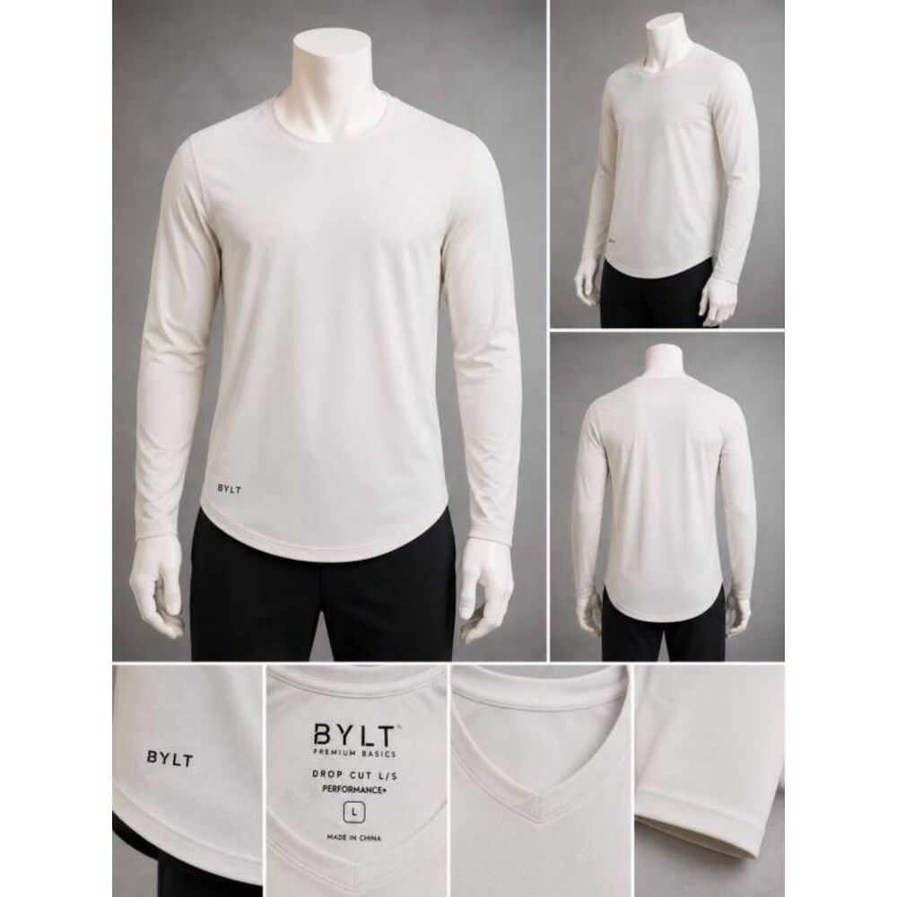 BYLT Premium Basics Drop Cut L/S Performance+ Long Sleeve Shirt Men's White L